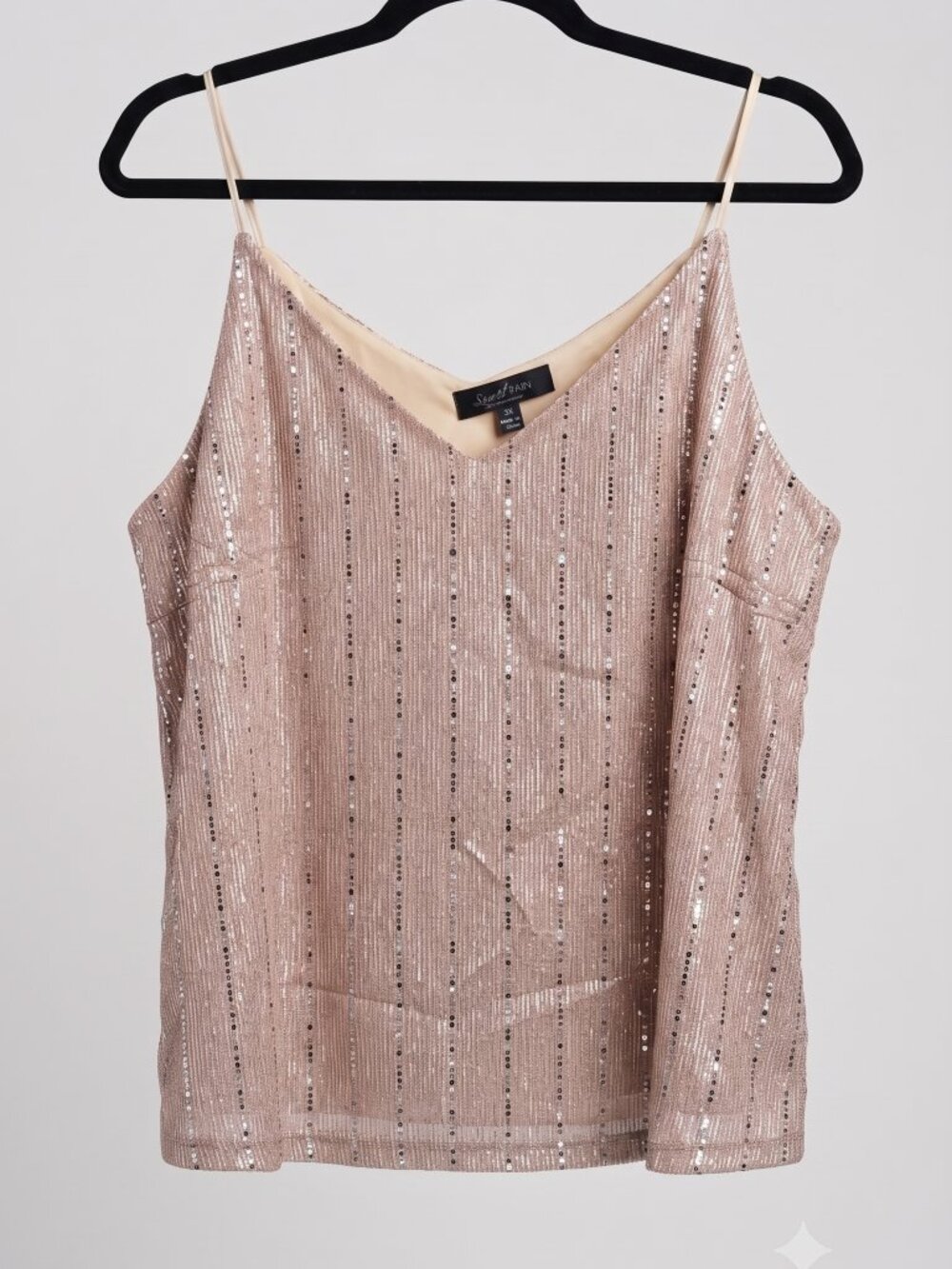 Sweet Rain Women Cami Top 3X Rose Gold Silver Sequin V-Neck Shimmer Party